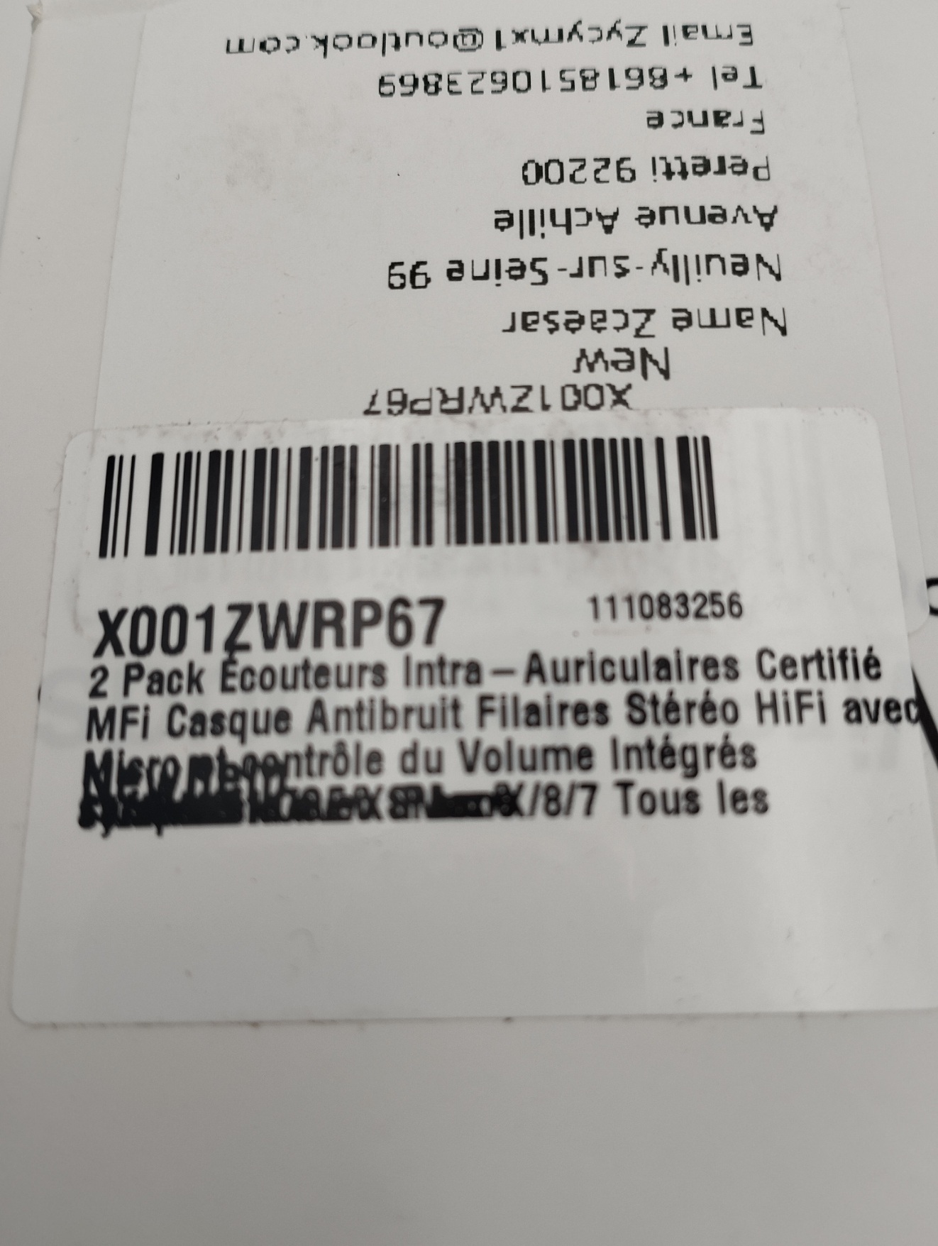 Pack de 2 écouteurs intra-auriculaires filaires avec micro pour IPHONE