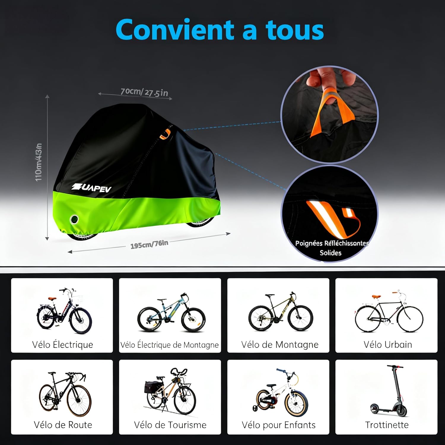 ZUAPEV Housse Velo Exterieur Protection, Bache Velo Exterieur Impermeable 210D Bâche Vélo Etanche, Protege velo Pluie Couverture 1 Velo de Course/Route/...