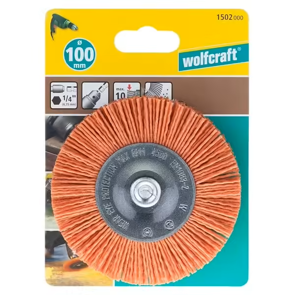 Brosse circulaire nylon rouge HEX Ø100 x 10 mm Wolfcraft