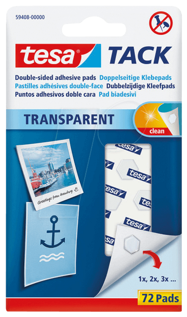 Produit neuf en déstockage – Pastilles adhésives repositionnables Tesa TACK transparentes x72