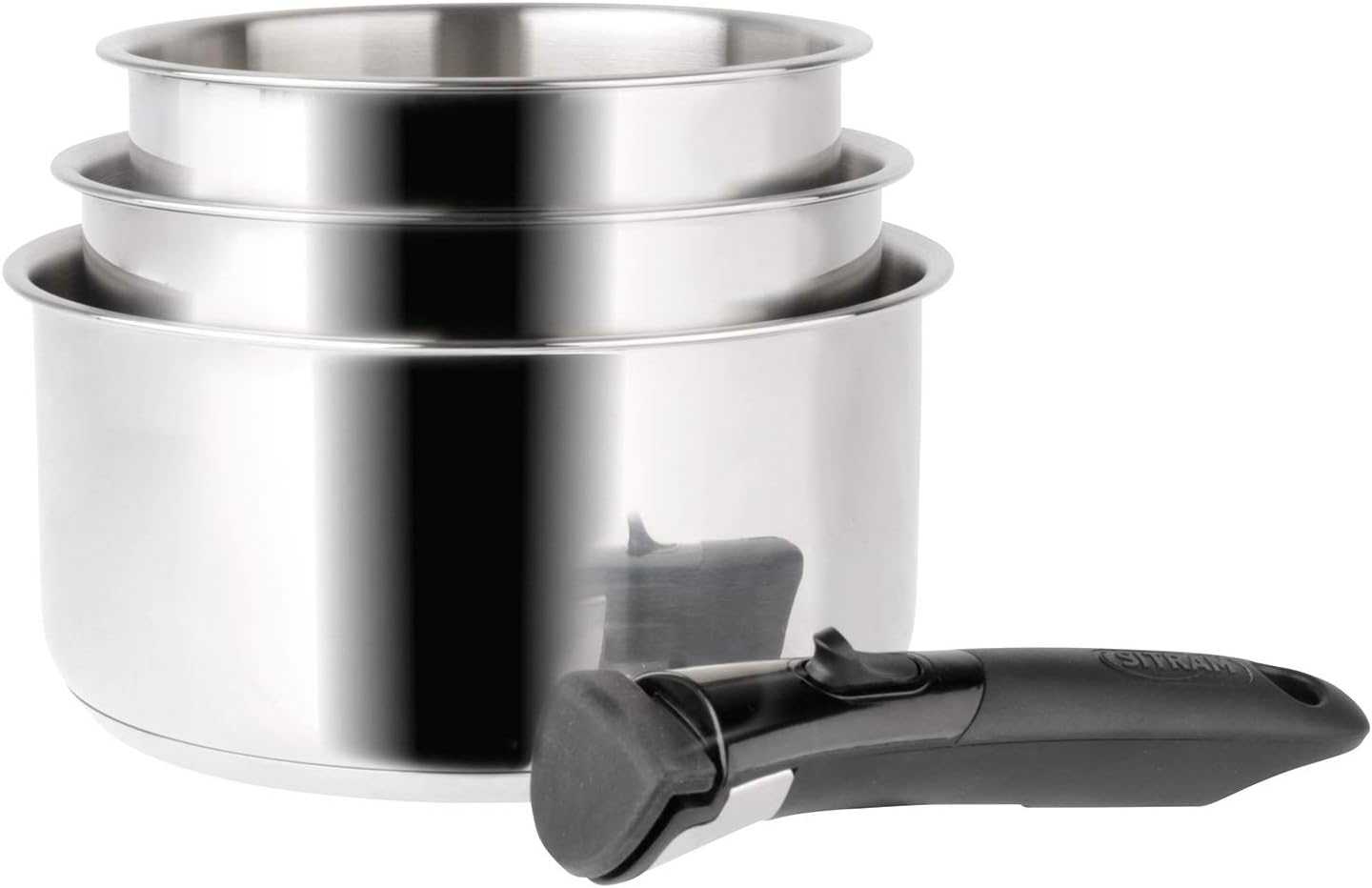 Sitram 713511 SITRAM-713511-Lot 3 casseroles 16+18+20cm Sitramovible Arpège en INOX, poignée Amovible-Tous Feux Dont Induction, Argent