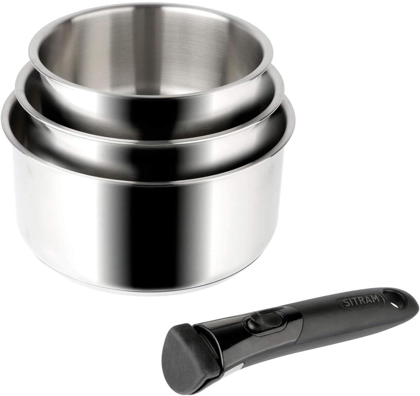 Sitram 713511 SITRAM-713511-Lot 3 casseroles 16+18+20cm Sitramovible Arpège en INOX, poignée Amovible-Tous Feux Dont Induction, Argent