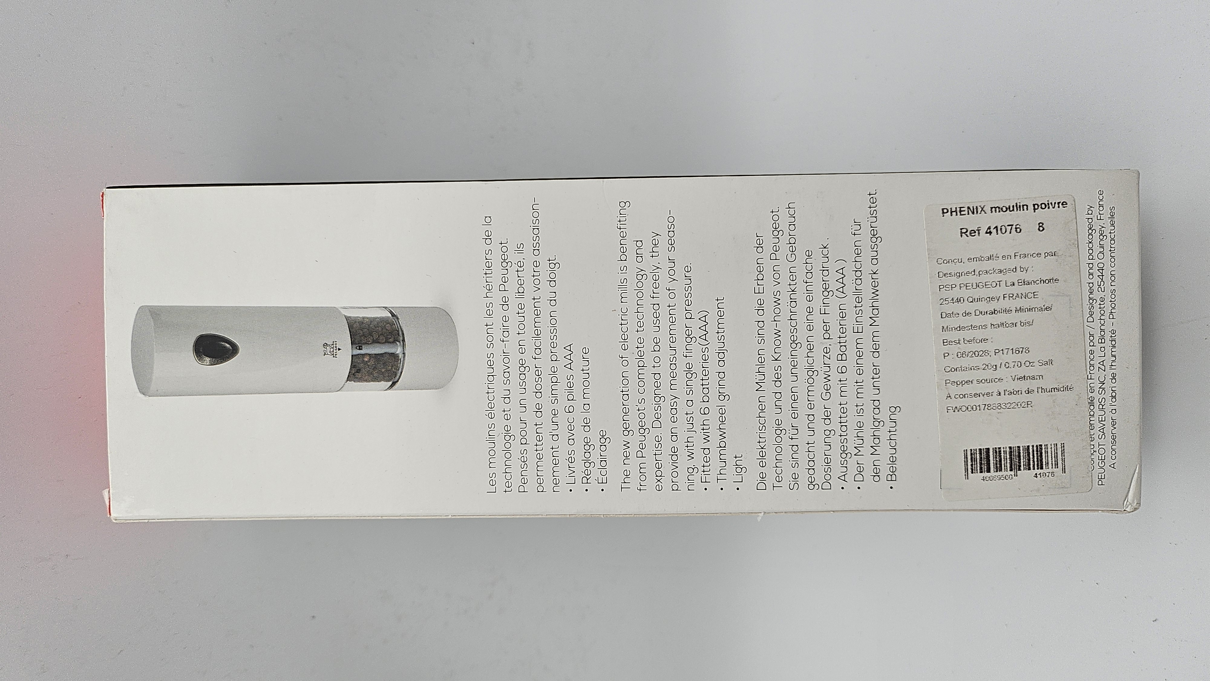 Moulin à poivre électrique Peugeot 20 cm avec éclairage