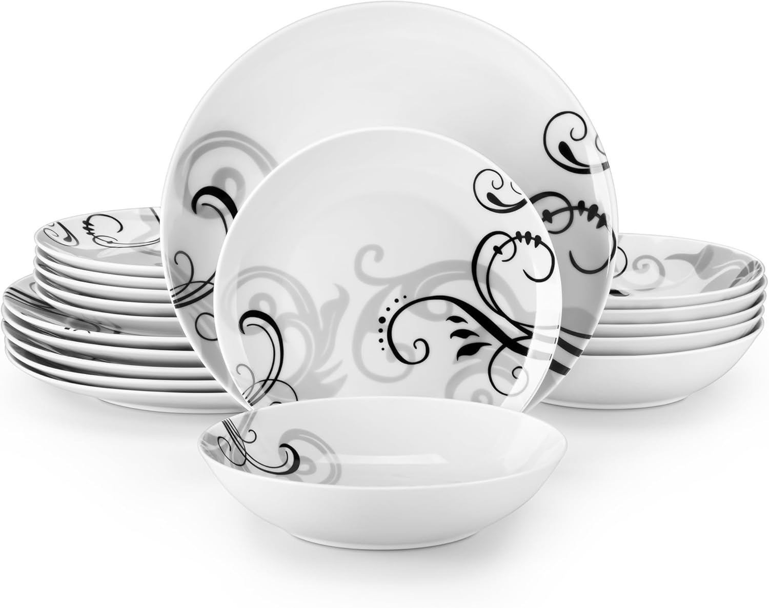 Service de table rond en porcelaine 18 pièces pour 6 personnes VEWEET ZOEY