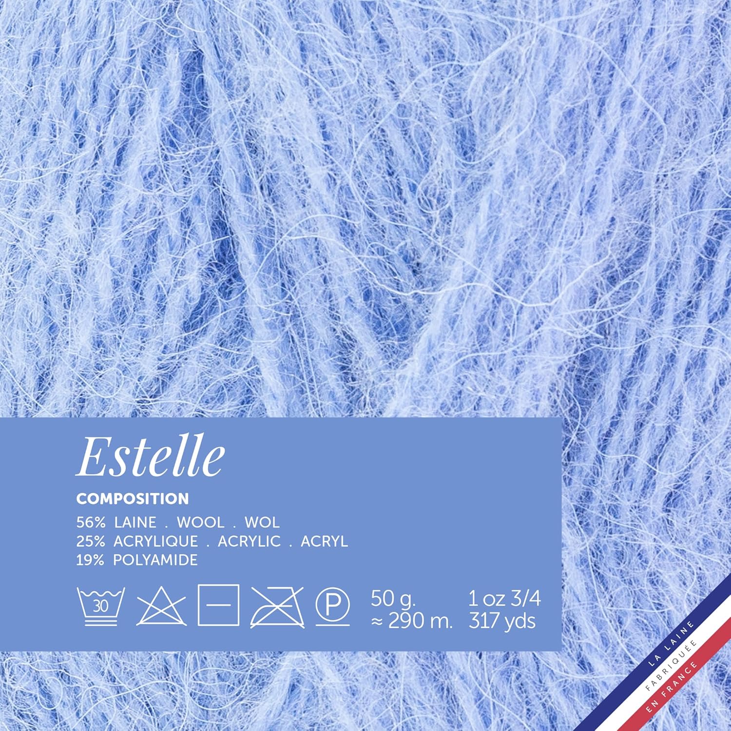  Bergère de France - ESTELLE - Pelote de laine à tricoter et au crochet (45g) - 56% de laine peignée - 4 mm - Fabrication Française - Fil rond pour l’été - Bleu (CIEL) 