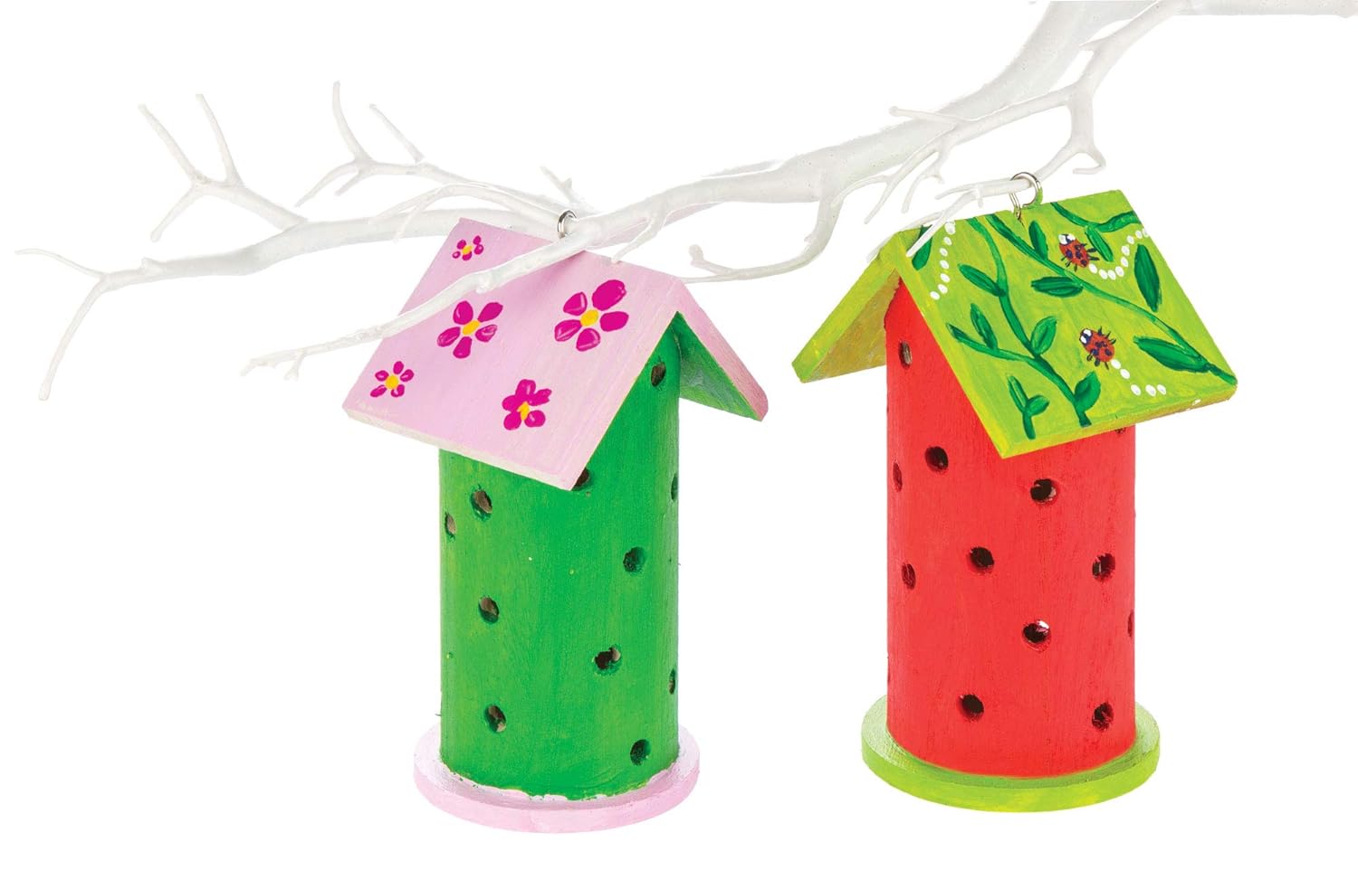 Lot de 2 maisons à coccinelles en bois à décorer 13 x 7 cm