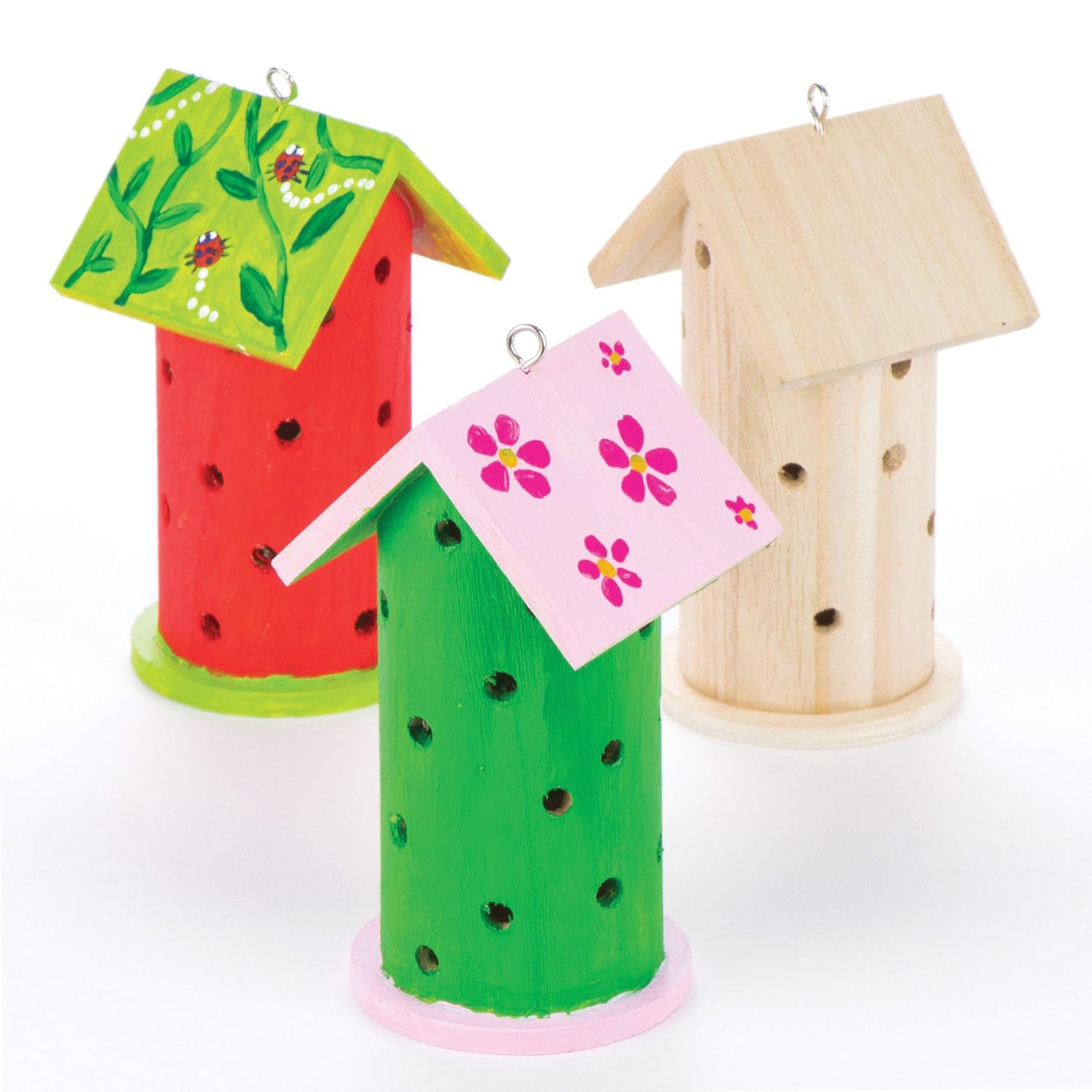 Lot de 2 maisons à coccinelles en bois à décorer 13 x 7 cm
