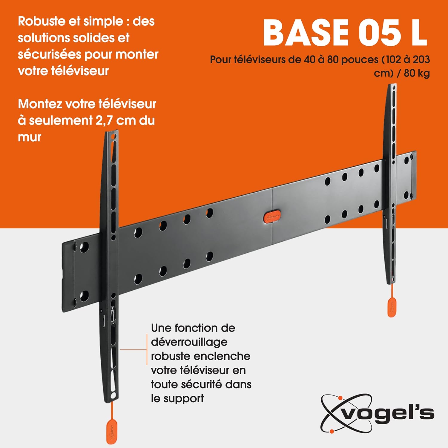 Support mural TV fixe Vogel’s Base 05 L pour écrans XL 40 à 80 pouces