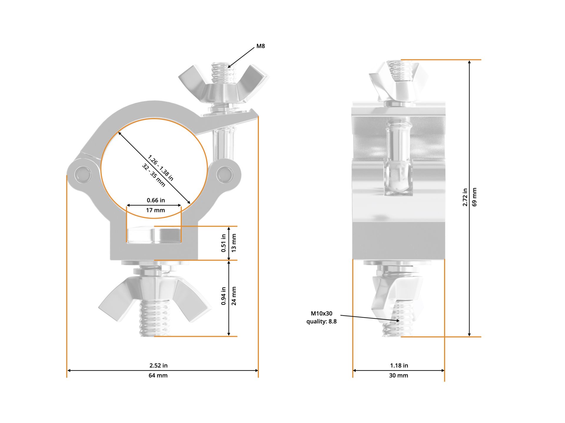 Coupleur Half Coupler noir pour tube 32 à 35 mm Global Truss