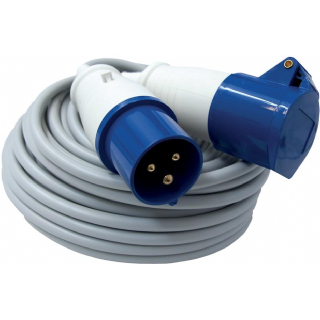 Electraline 46148 Rallonge 20 mt Prise industrielle Fiche IEC 3 pôles Convient pour camping-car, camping, caravane, bateau, chantier-gris, IP40