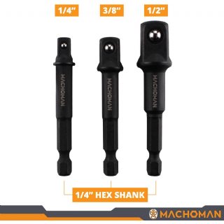 MACHOMAN BEX003 Adaptateurs de douille de qualité impact 3 pièces, entraînement 1/4