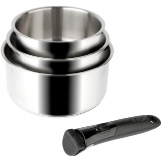 Sitram 713511 SITRAM-713511-Lot 3 casseroles 16+18+20cm Sitramovible Arpège en INOX, poignée Amovible-Tous Feux Dont Induction, Argent