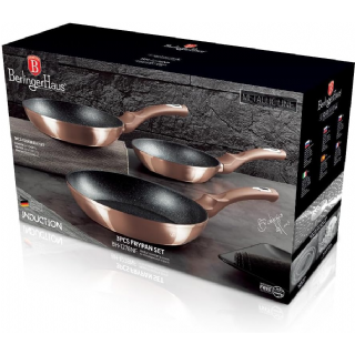 Berlinger Haus, Set de 3 Pièces Collection Rose Gold, en aluminium forgé, revêtement en marbre antiadhésif à 3 couches, Poignée ergonomique, Convient à tous les types de plaques de cuisson 