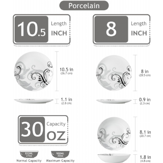 Service de table rond en porcelaine 18 pièces pour 6 personnes VEWEET ZOEY