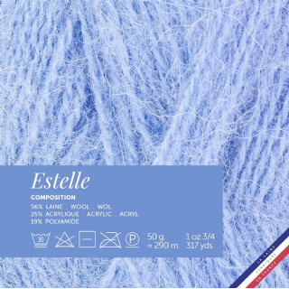 Bergère de France - ESTELLE - Pelote de laine à tricoter et au crochet (45g) - 56% de laine peignée - 4 mm - Fabrication Française - Fil rond pour l’été - Bleu (CIEL)