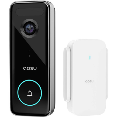 Aosu Sonnette sans Fil avec Caméra HD 5MP, Exterieur Etanche avec Pile, Sonnettes Vidéo avec Radar et PIR Détection, Wi-FI 5/2,4