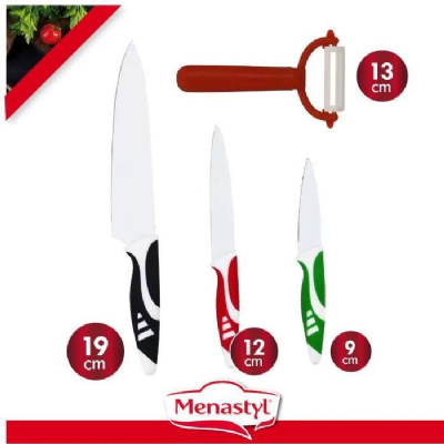 Lot de 3 couteaux céramique et inox + 1 éplucheur couleur VERT