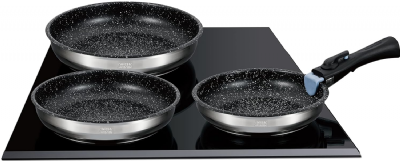 Arthur Martin AM5539 Set de 3 poêles avec revêtement anti adhérent Acier Inoxydable Poignée amovible 