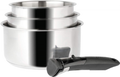 Sitram 713511 SITRAM-713511-Lot 3 casseroles 16+18+20cm Sitramovible Arpège en INOX, poignée Amovible-Tous Feux Dont Induction, Argent