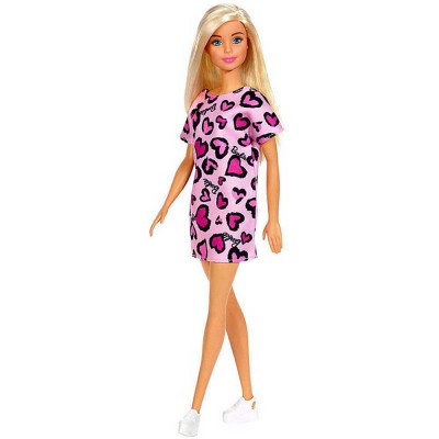 Barbie Chic poupée aux cheveux blonds avec robe rose à motifs cœurs et chaussures blanches, jouet pour enfant, GHW45