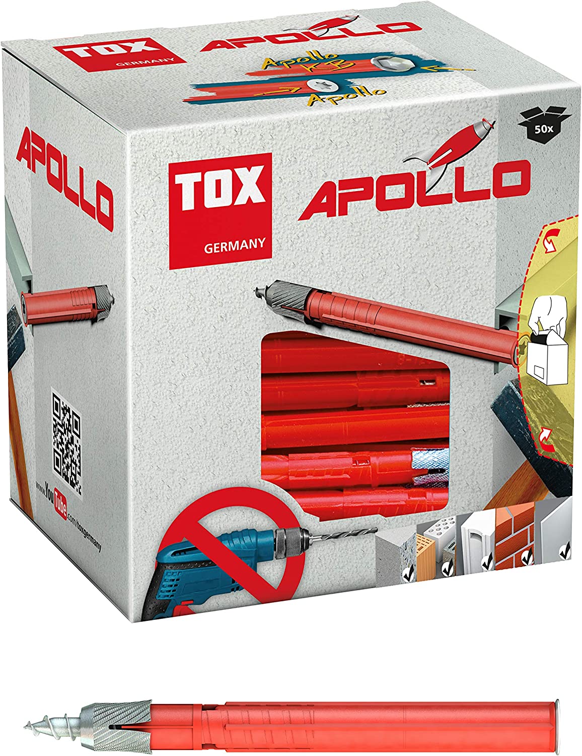  TOX fixation universelle pour ouvertures Apollo 8 x 100 mm, 50 Pièces, 049101141 