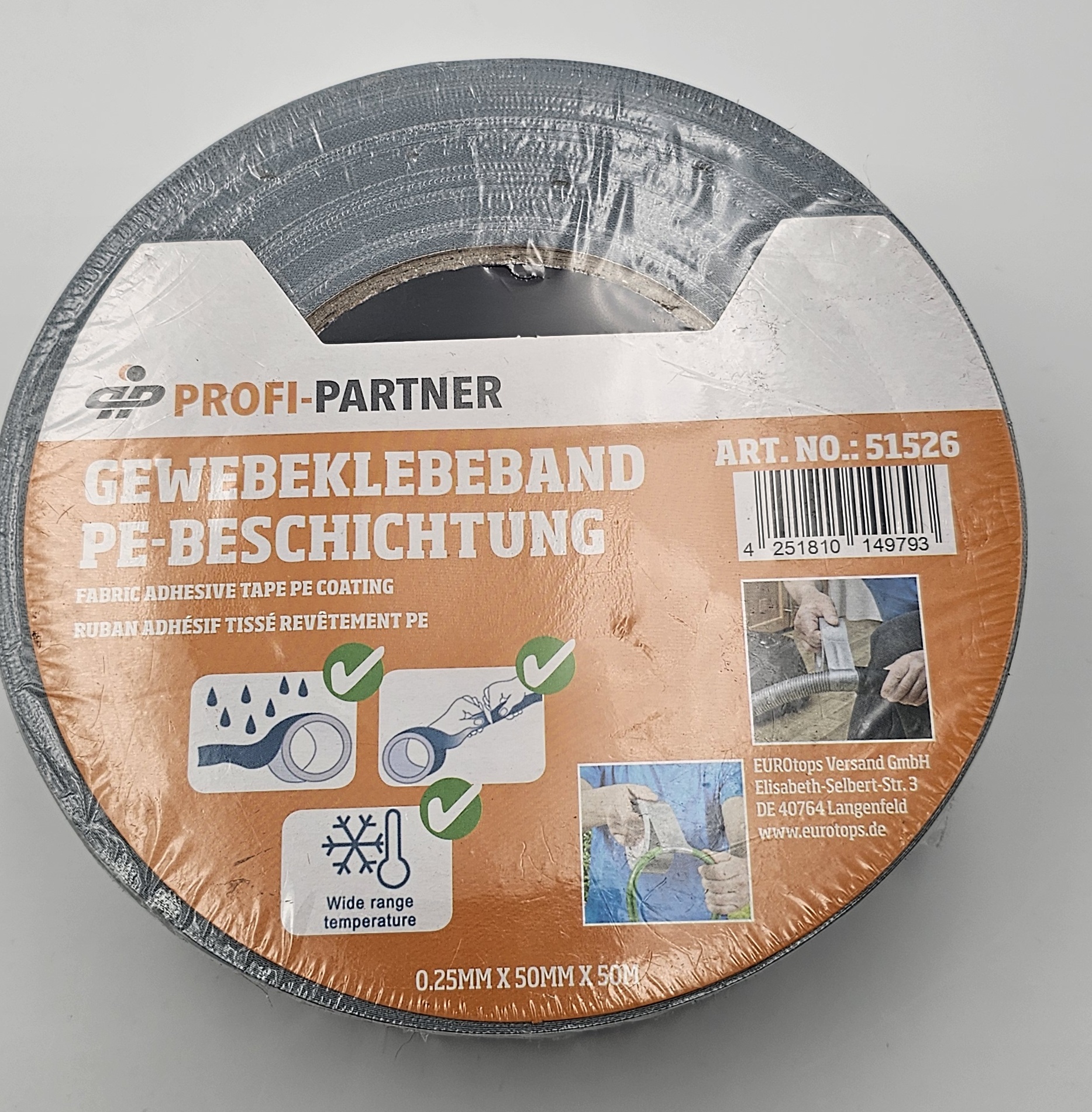 Ruban adhésif tissé PE étanche et renforcé 50 mm x 50 m