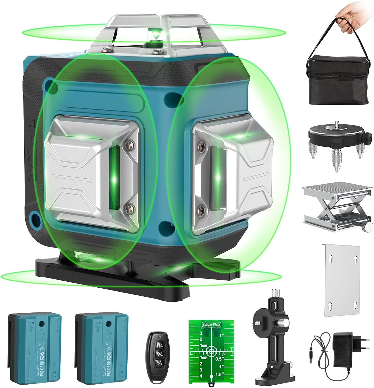 Niveau Laser Autonivelant Vert 4 x 360°, Laser Chantier 4D 16 Lignes,