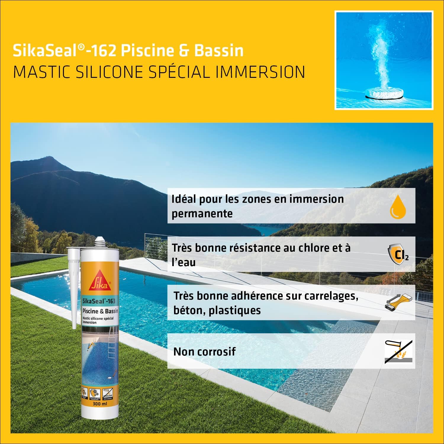 Mastic d'étanchéité - SIKA - Sikaseal 163 - Transparent - 300 ml - Spécial Piscine