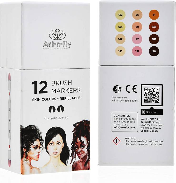 12 Marqueurs Couleur de Peau à Alcool avec double pointe - Brush Markers Professionnels pour dessin manga portrait et coloriage