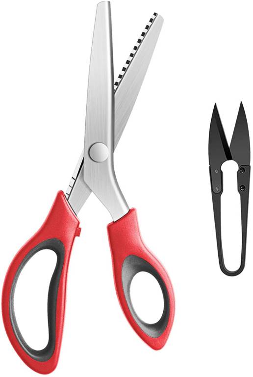 KUONIIY Ciseaux Dentelés, Ciseaux à Coudre de Qualité Professionnelle, 23 cm, Rouge et Noir