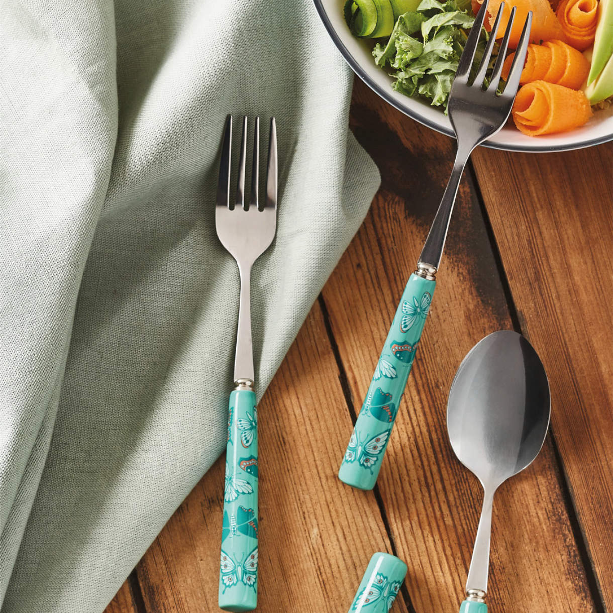 Set de 2 fourchettes et 2 cuillères décor papillons