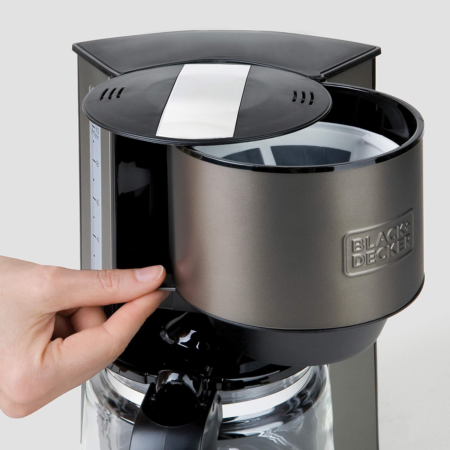 BLACK+DECKER BXCO870E - Cafetière Filtre 870 W, 12 Tasses, Verseuse en Verre, Réservoir 1,25 L, Filtre Permanent, Système Anti-Goutte, Arrêt Automatique, Inox et Noir