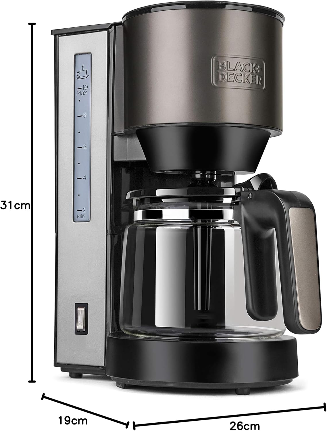 BLACK+DECKER BXCO870E - Cafetière Filtre 870 W, 12 Tasses, Verseuse en Verre, Réservoir 1,25 L, Filtre Permanent, Système Anti-Goutte, Arrêt Automatique, Inox et Noir