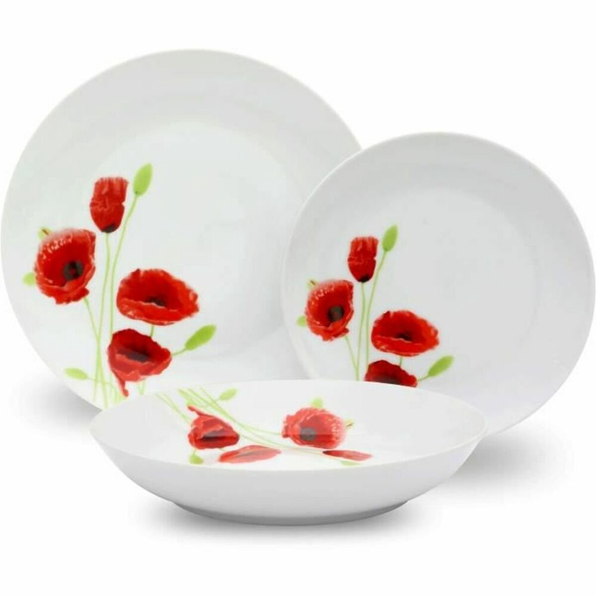 Service de table en porcelaine 18 pièces Coquelicot rouge et blanc