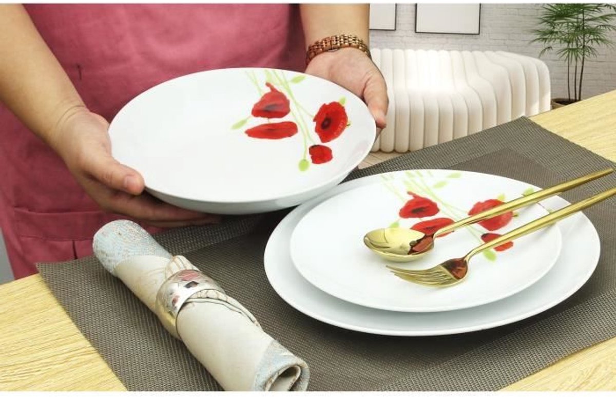 Service de table en porcelaine 18 pièces Coquelicot rouge et blanc