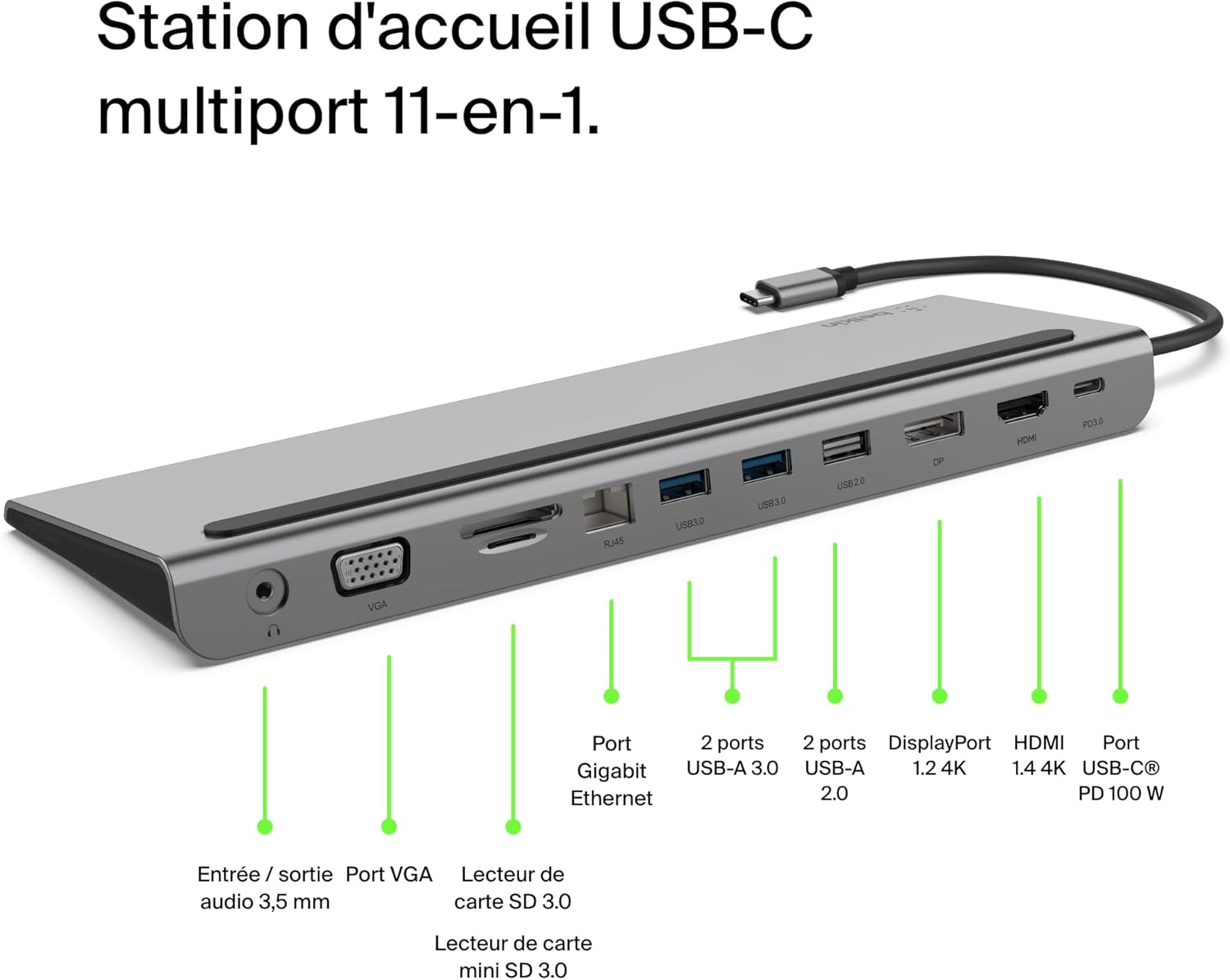 Station d'accueil PC portable Belkin Station d''accueil Multiport USB-C 11-en-1
