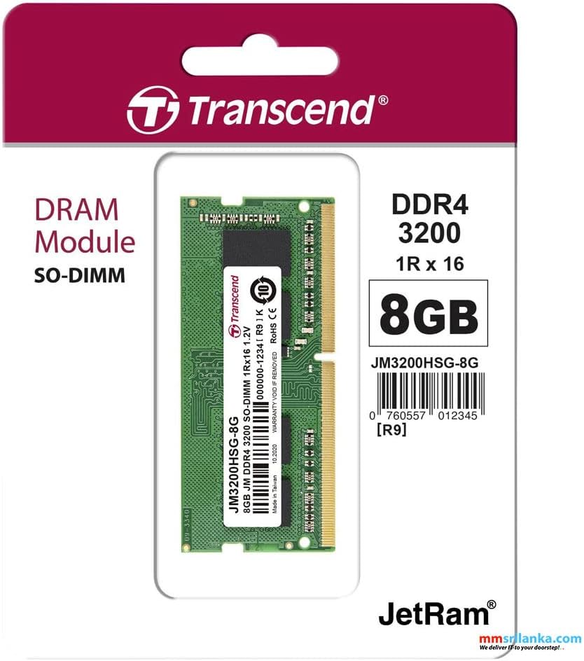 Mémoire RAM Transcend JetRam DDR4 8 Go 3200 MHz SO-DIMM