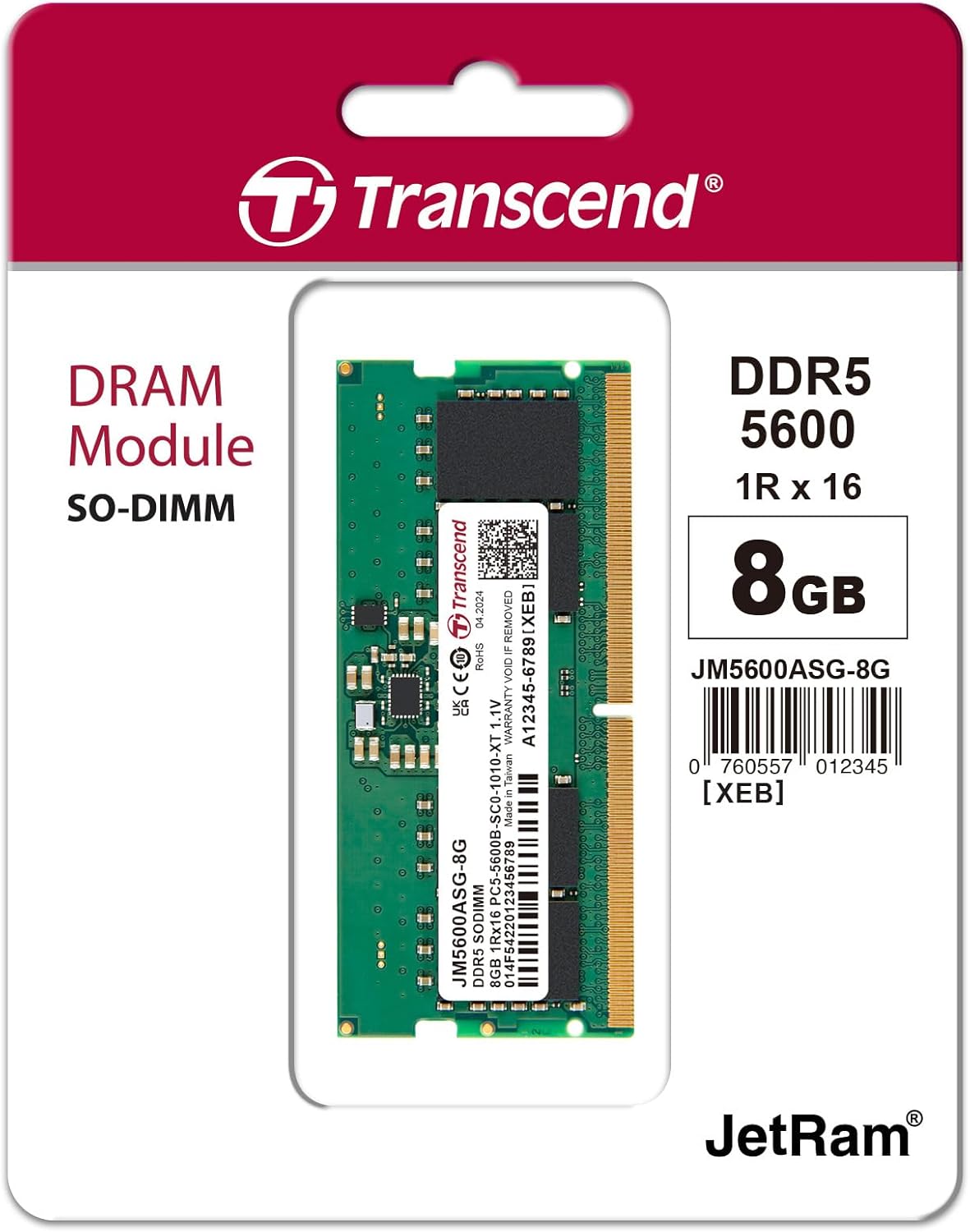 Transcend JM5600ASG-8G – Mémoire DDR5 SO-DIMM 8 Go 5600 MHz