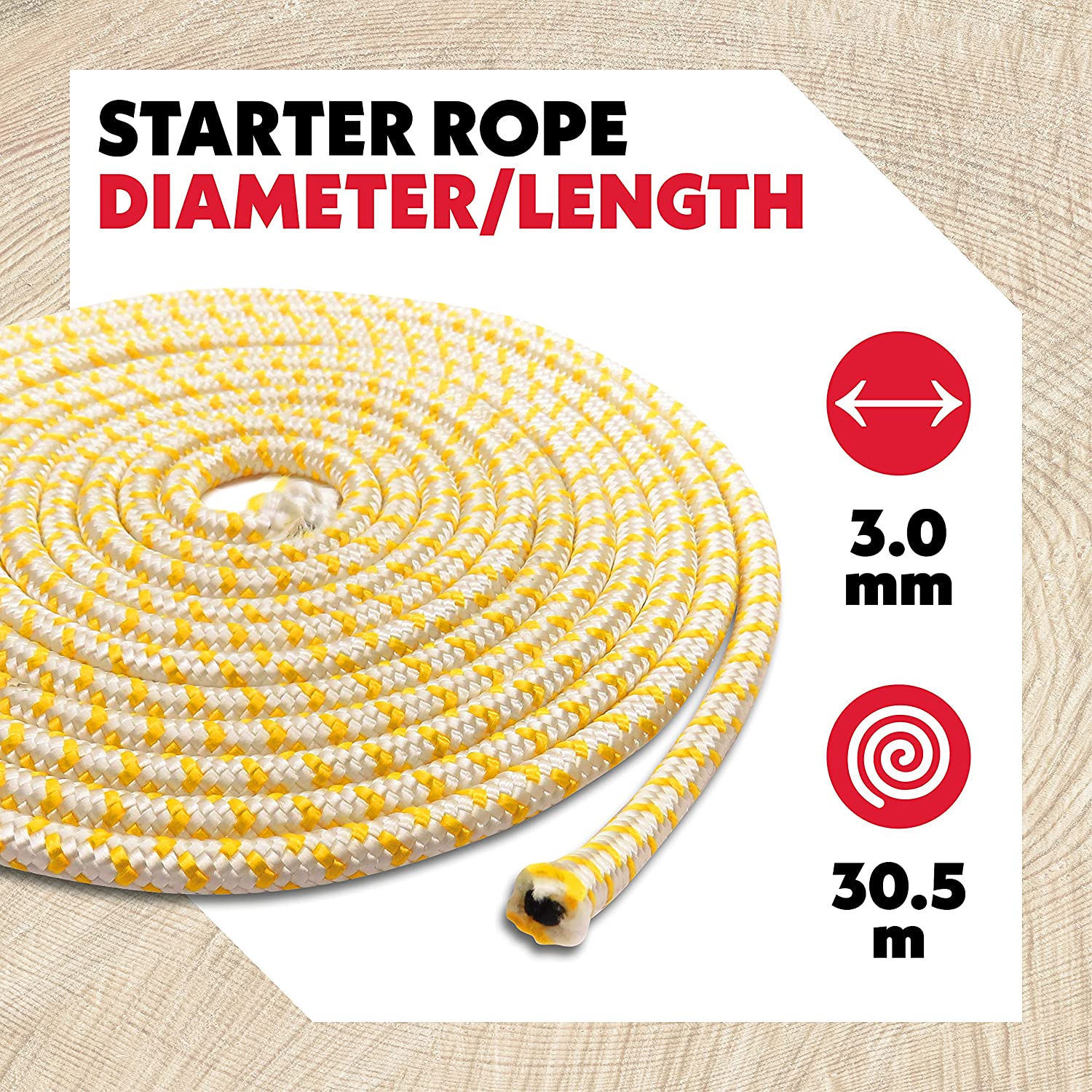 Oregon - Corde de Lanceur de 3 mm x 30,5 mm pour Tronçonneuses et Débroussailleuses, Cœur en Polyamide, Résistant à l'Huile et au Pétrole (522852)