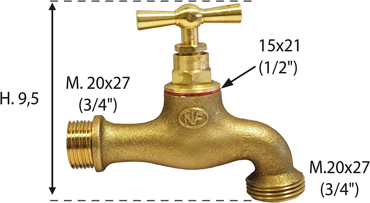  Boutté R12B Laiton à clapet Robinet de Jardin-Entrée 