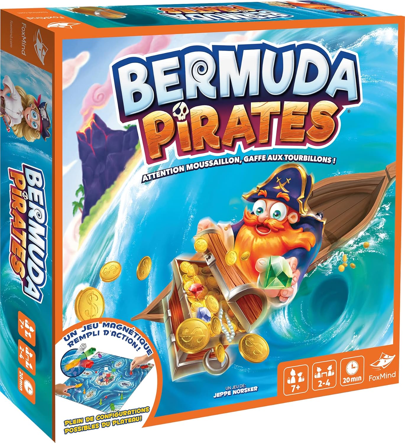 Asmodee - Foxmind Bermuda Pirates - Jeux de Société pour Enfants dès 7 ans - Jeu de Plateau Fun pour Jouer en Famille - Exerce Mémoire et Dextérité - 2 à 4 Joueurs - 20 Min - Version française