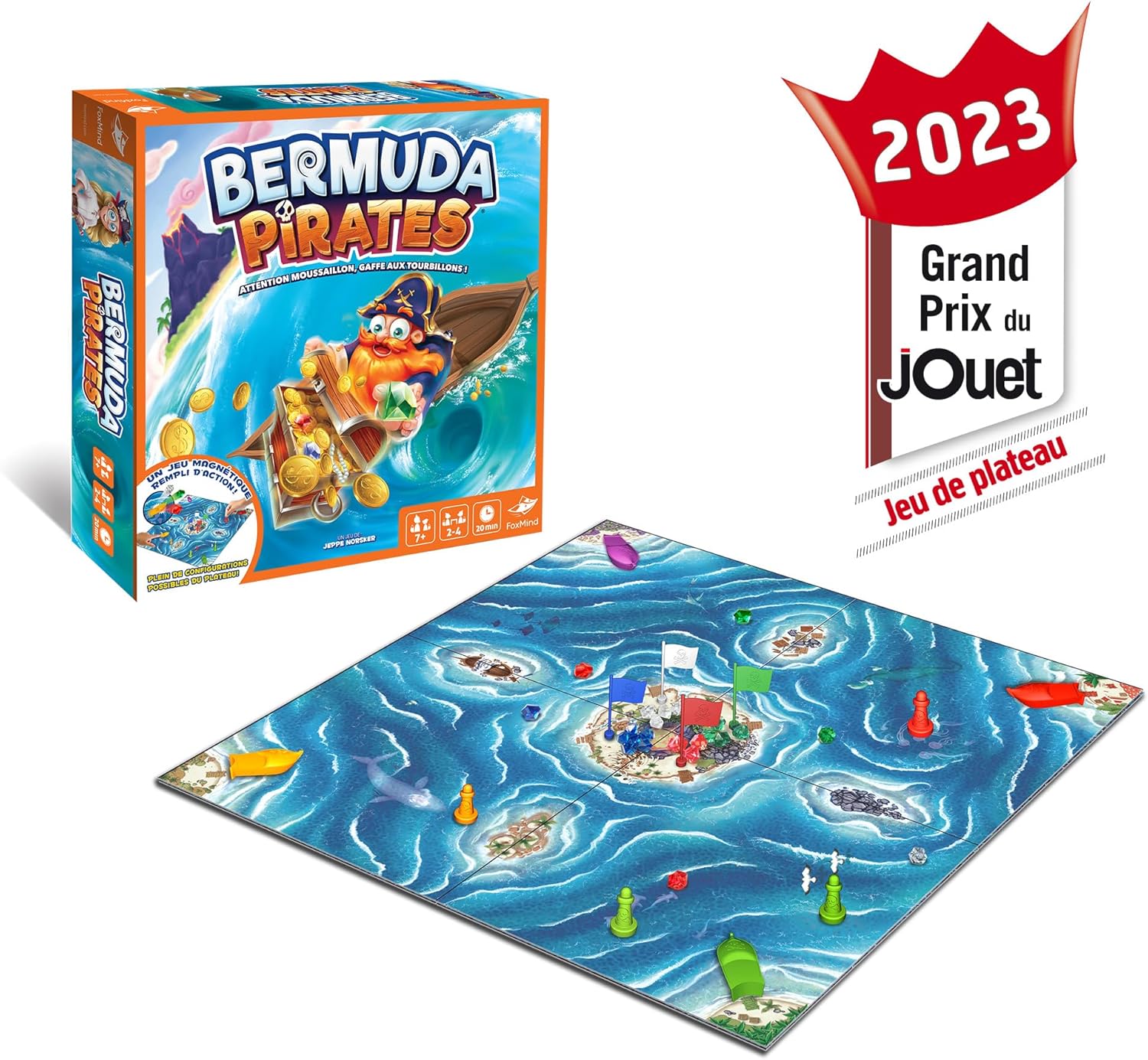 Asmodee - Foxmind Bermuda Pirates - Jeux de Société pour Enfants dès 7 ans - Jeu de Plateau Fun pour Jouer en Famille - Exerce Mémoire et Dextérité - 2 à 4 Joueurs - 20 Min - Version française