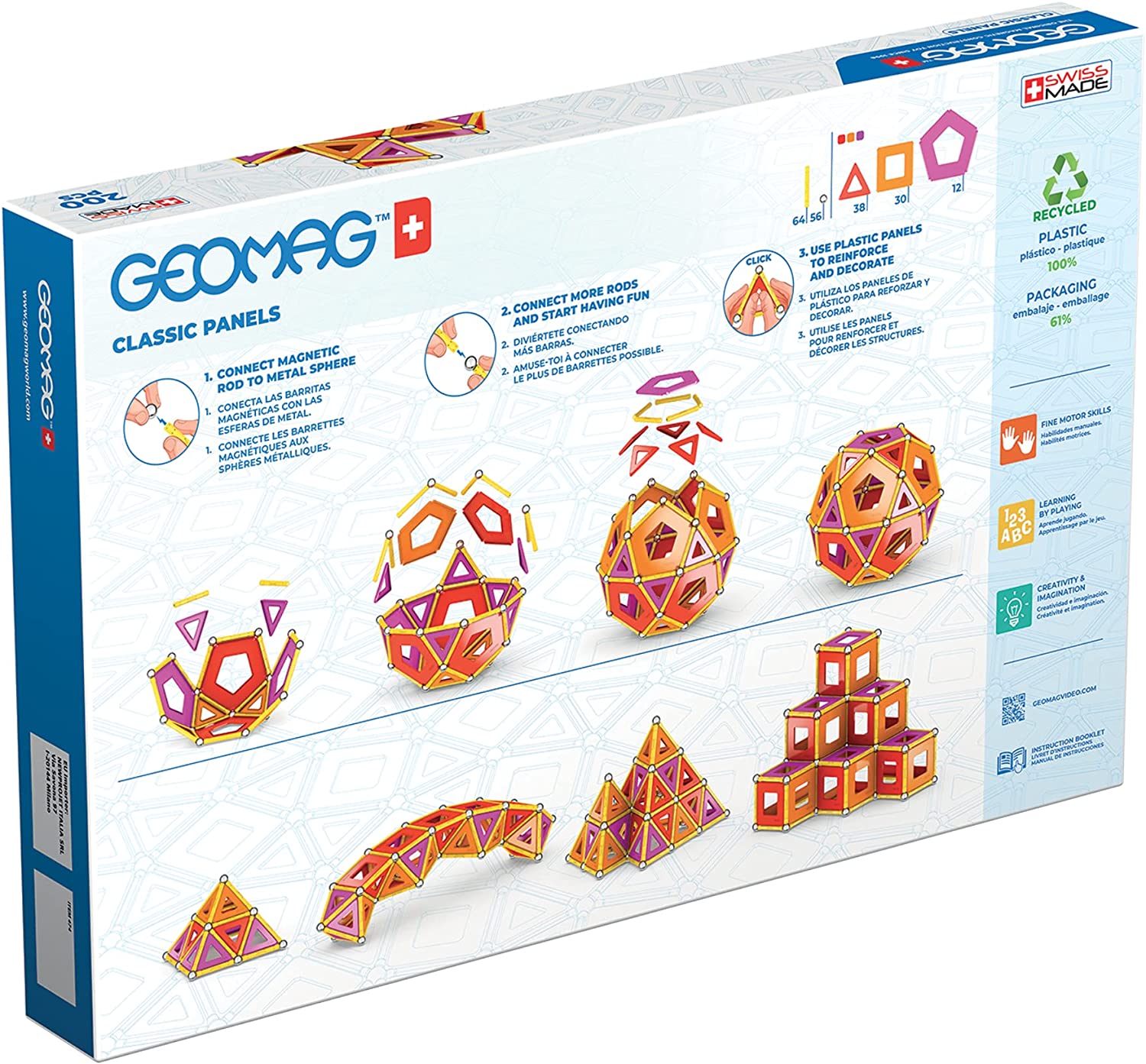  Geomag jeu de construction Classic Pannels Green Line 200 pièces ( Emballage abimé )
