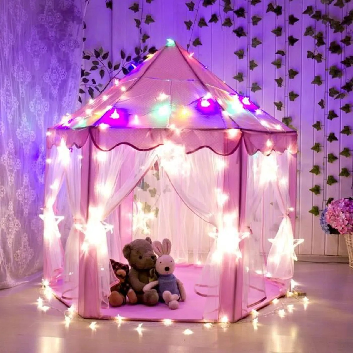 TEMPSA Tente Princesse Enfant Tente De Jeu Pliable Avec Lumière LED
