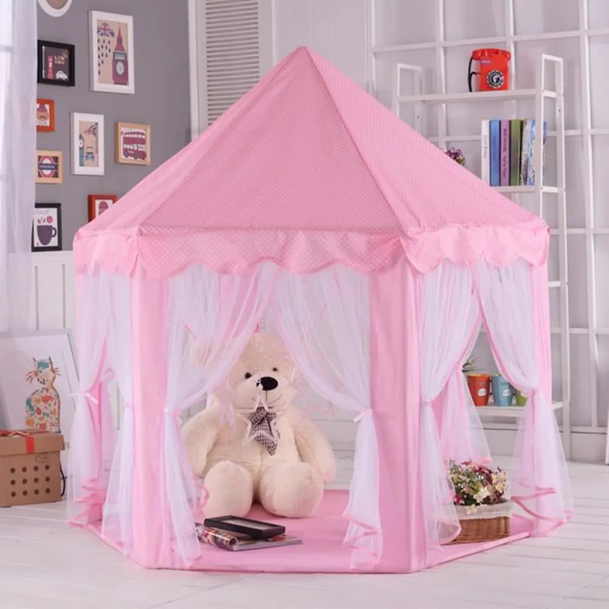 TEMPSA Tente Princesse Enfant Tente De Jeu Pliable Avec Lumière LED