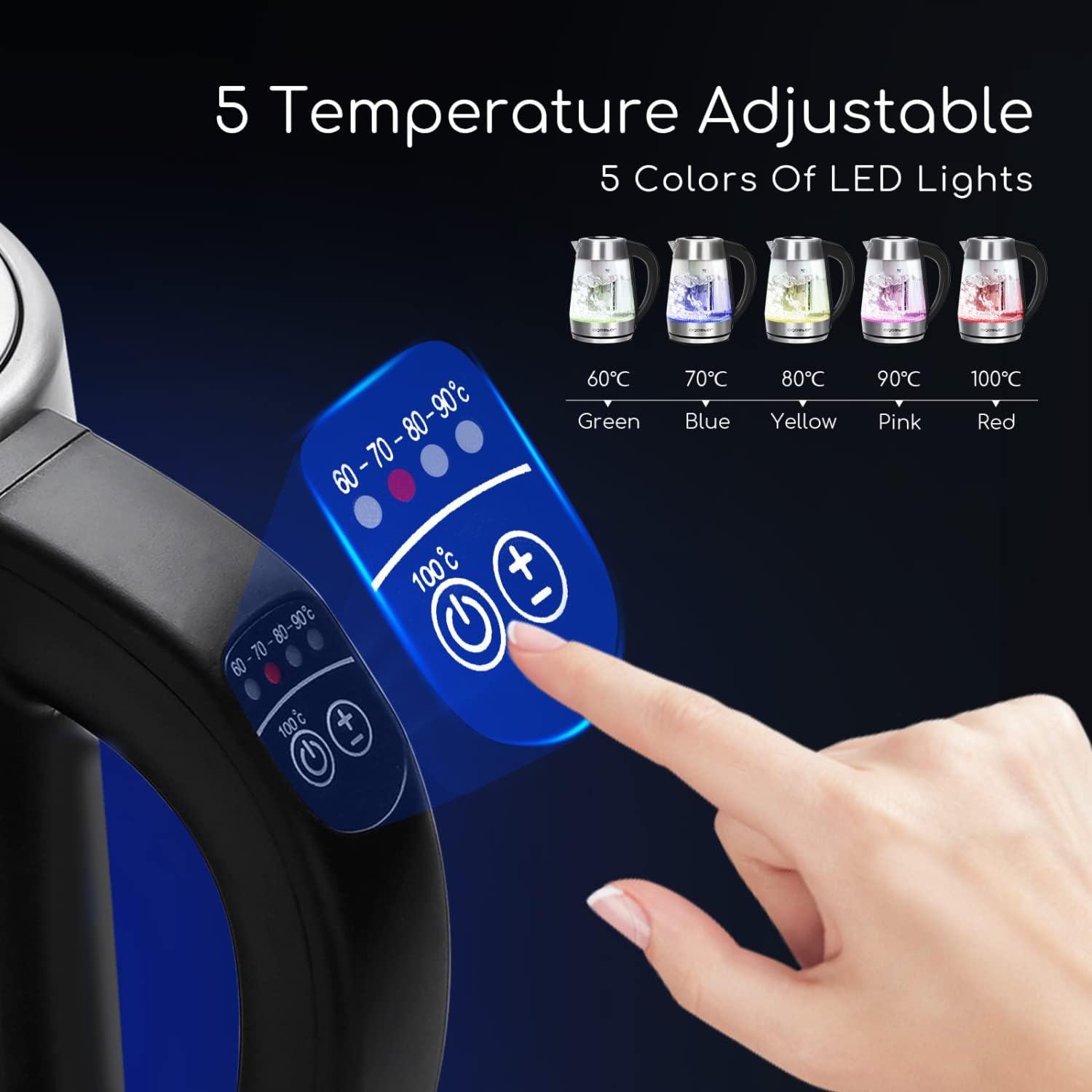 Aigostar Cris - Bouilloire en verre Température Réglable 2200W, 1.7L