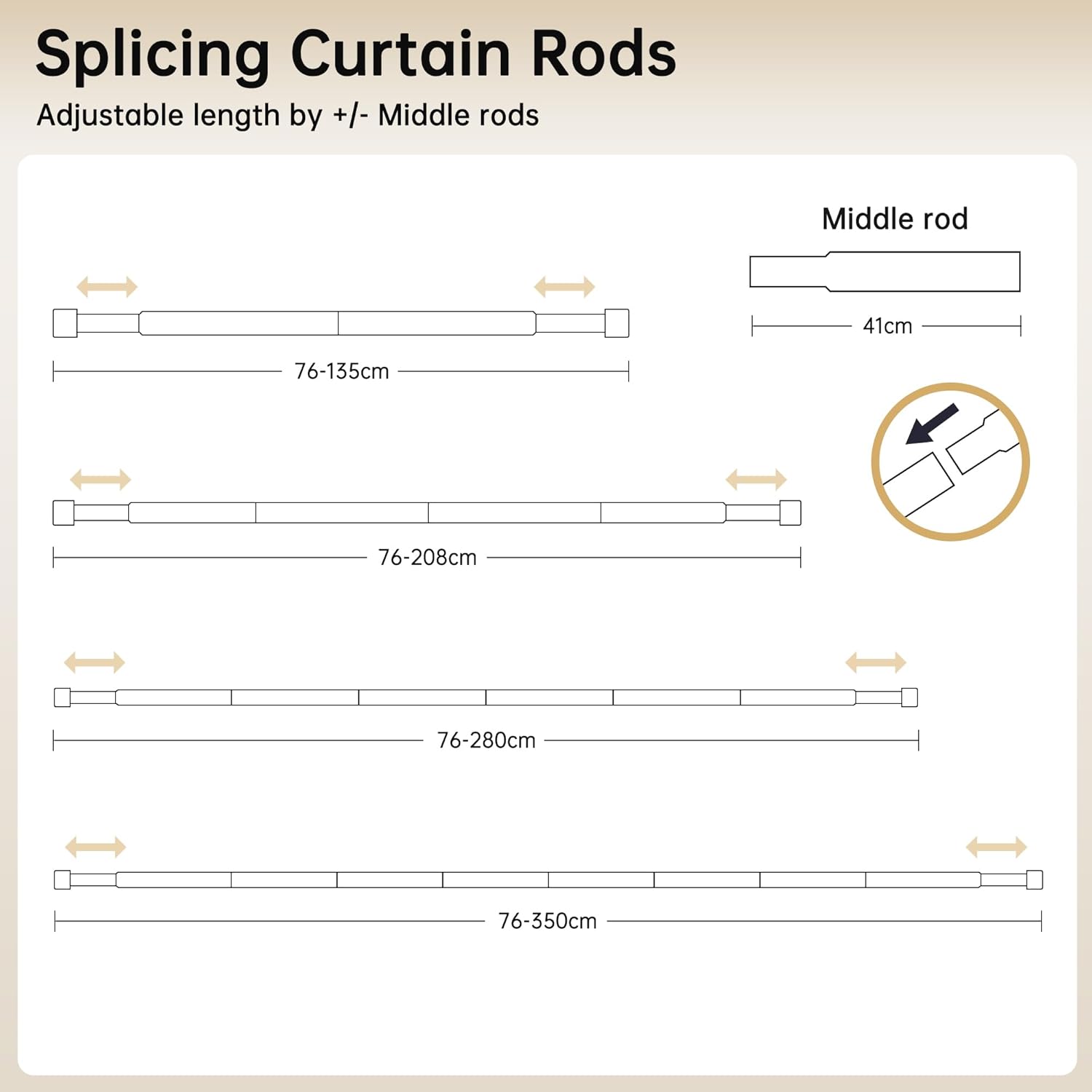 Tringles à rideaux extensibles 76-208 cm, diamètre 19 mm