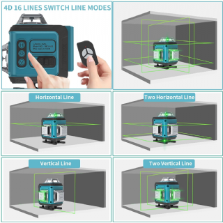 Niveau Laser Autonivelant Vert 4 x 360°, Laser Chantier 4D 16 Lignes,