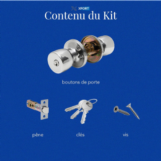 XFORT Tulip Entrance Knob – Poignée de Porte avec Serrure et Clé – Poignée pour Porte Intérieure en Bois avec Verrou – Finition Chrome Poli – Kit Complet