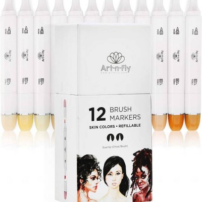 12 Marqueurs Couleur de Peau à Alcool avec double pointe - Brush Markers Professionnels pour dessin manga portrait et coloriage